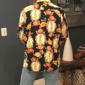 Hilo Hattie Men’s Black orange Hawaiian Shirt XL 100% cotton